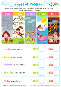 Types of Weather Worksheet: Printable PDF for Kids